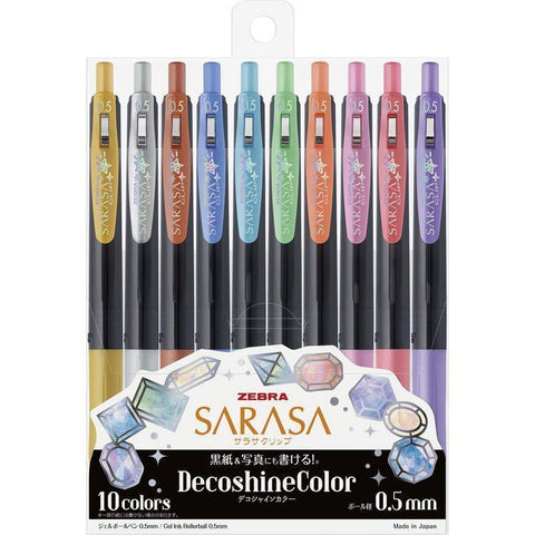Zebra Sarasa Clip Deco Shine Gel Pens - 10 Color Set | papermindstationery.com | Pens, Stationery, Writing Tools, Zebra