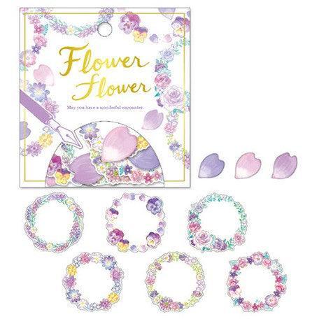 Mind Wave Washi Sticker Flakes - Flower Wreath Label & Petal Light Purple | papermindstationery.com