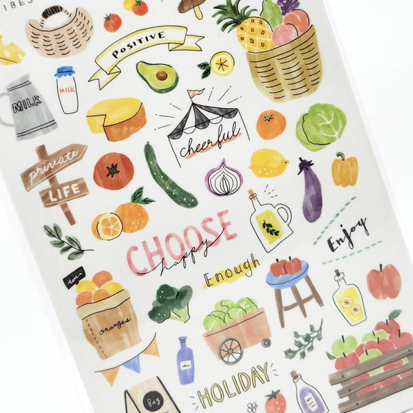 Mind Wave Sticker Sheet - Drawing Sticker Food Market | papermindstationery.com | Mind Wave, Sticker Sheet