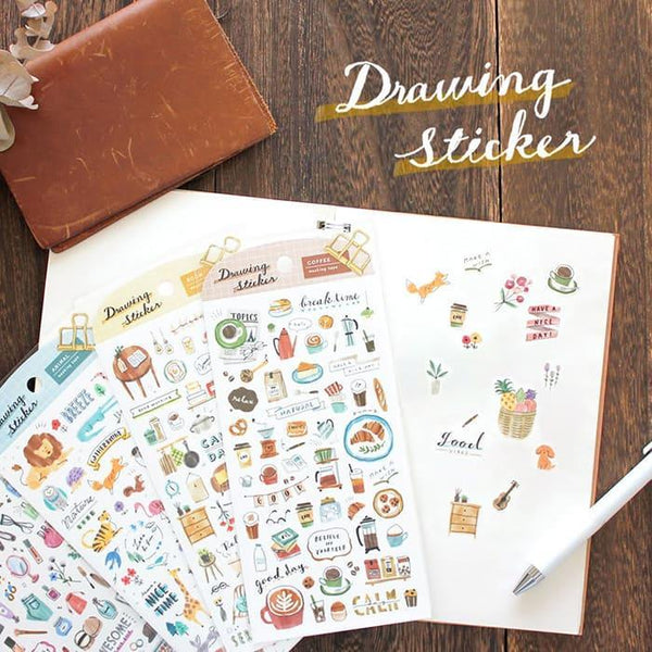 Mind Wave Sticker Sheet - Drawing Sticker Food Market | papermindstationery.com | Mind Wave, Sticker Sheet