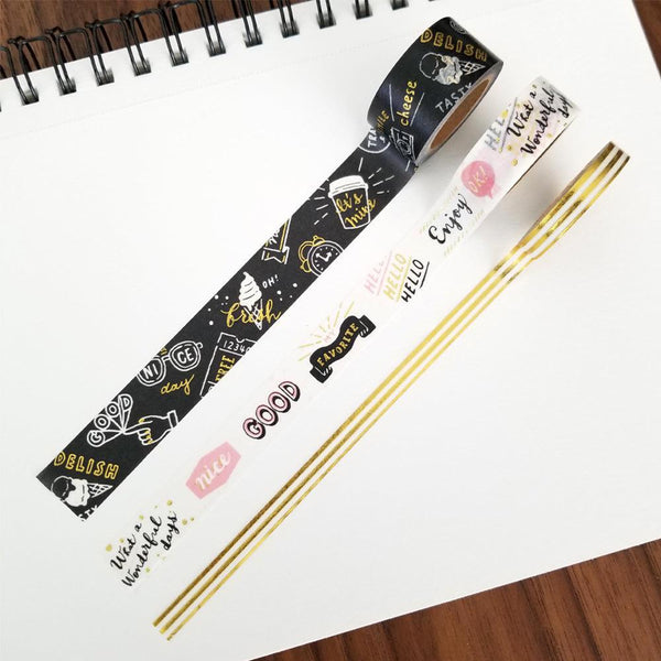 Mind Wave Washi Tape Masking Tape Foil Stamping Set - Casual Hand Writing Happy Words | papermindstationery.com | boxing, Mind Wave, Others, sale, Washi Tape Set, Washi Tapes