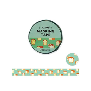 Mind Wave Washi Tape 15mm Masking Tape - Plain Bread & Corgi Dog | papermindstationery.com | 15mm Washi Tapes, Bakery, Dog, Mind Wave, Pet, Washi Tapes