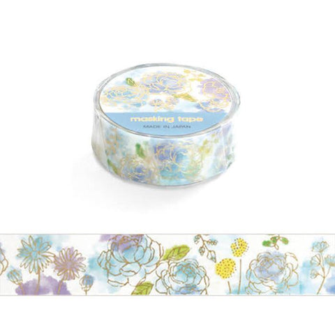 Mind Wave Washi Tape 15mm Masking Tape Foil Stamping - Blue Watercolor Flower | papermindstationery.com | 15mm Washi Tapes, Flower, Mind Wave, Washi Tapes