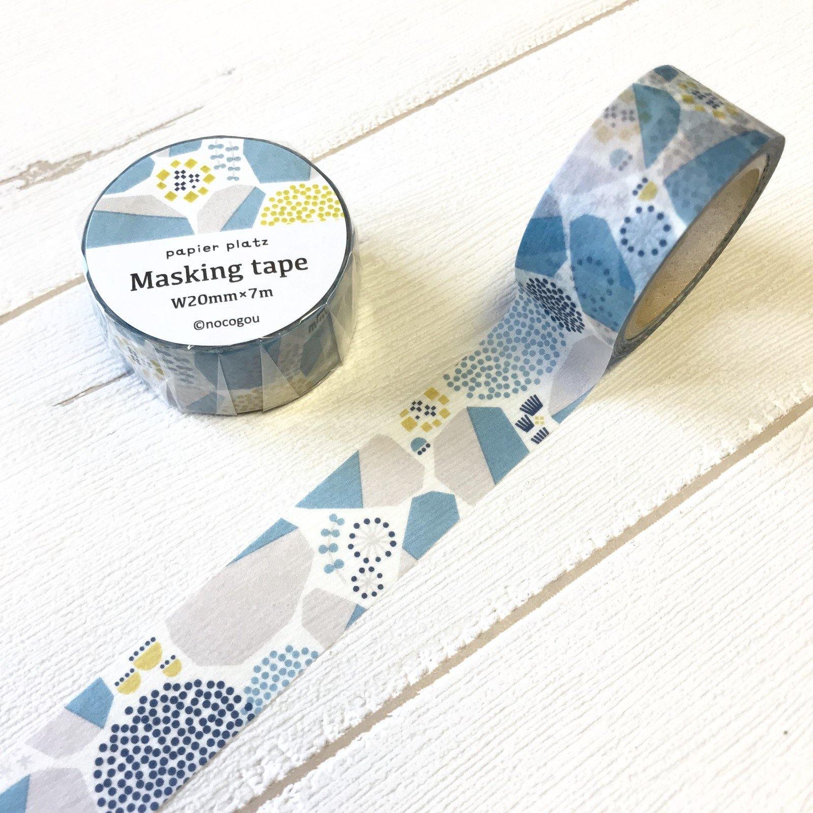 Papier Platz Masking Tape Washi Tape (20mm) - Blue & Grey Irregular Pattern | papermindstationery.com | 20mm Washi Tapes, boxing, Flower, Papier Platz, sale, Washi Tapes