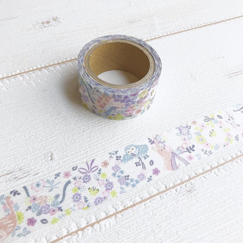 Papier Platz Washi Tape (20mm) - Purple Flower & Animal | papermindstationery.com | 20mm Washi Tapes, boxing, Flower, Papier Platz, sale, Washi Tapes