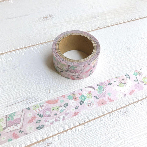 Papier Platz Washi Tape (20mm) - Pinky Floral Tape | papermindstationery.com | 20mm Washi Tapes, boxing, Flower, Papier Platz, sale, Washi Tapes
