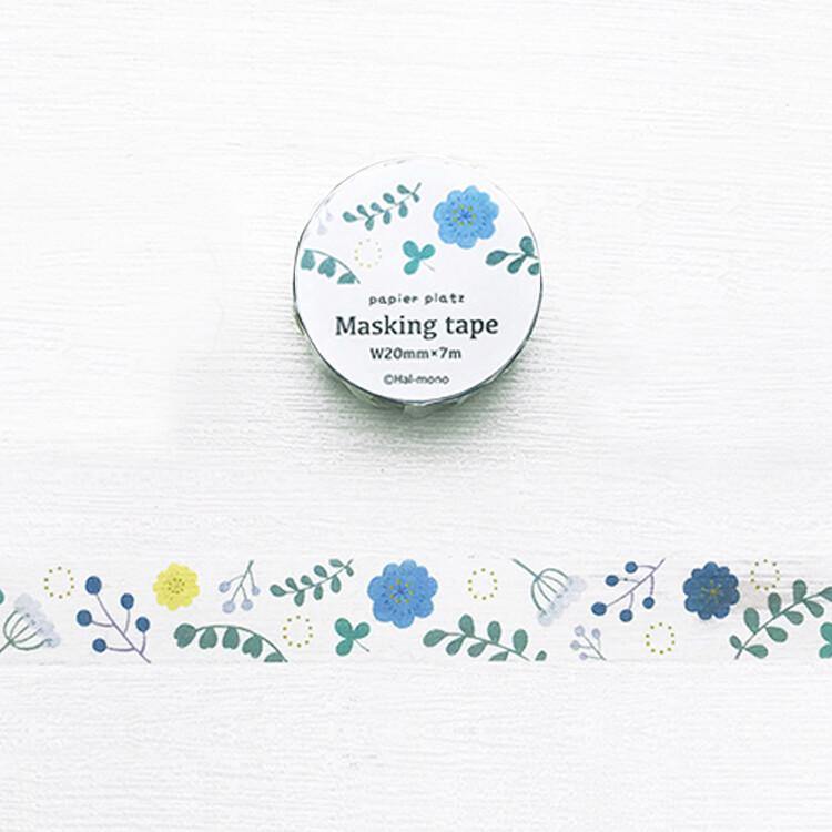 Papier Platz Masking Tape Washi Tape (20mm) - Blue & Green Floral Pattern | papermindstationery.com | 20mm Washi Tapes, boxing, Flower, Papier Platz, sale, Washi Tapes