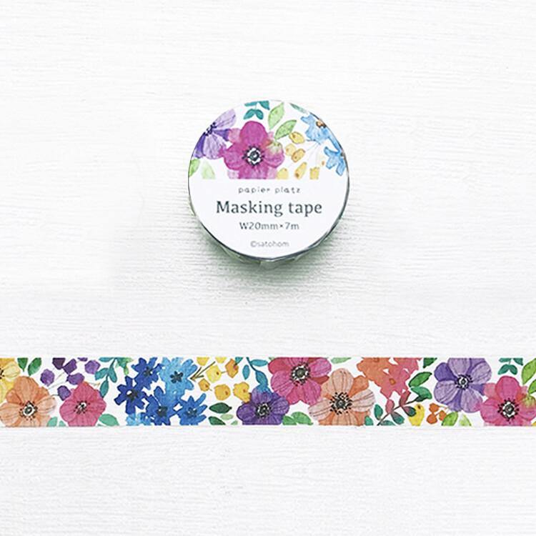 Papier Platz Masking Tape Washi Tape (20mm) - Colorful Flowers | papermindstationery.com | 20mm Washi Tapes, boxing, Flower, Papier Platz, sale, Washi Tapes