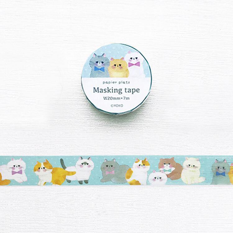 Papier Platz Masking Tape Washi Tape (20mm) - Cutie Cat Blue | papermindstationery.com | 20mm Washi Tapes, Animal, Cat, Papier Platz, Washi Tapes