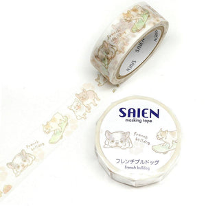 Kamiiso Saien Washi Tape 15mm Masking Tape - French Bulldog | papermindstationery.com | 15mm Washi Tapes, Dog, Kamiiso, Washi Tapes