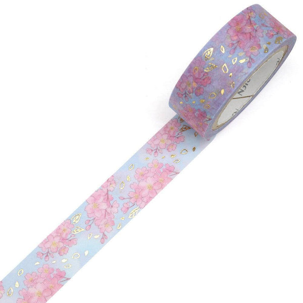 Kamiiso Saien Washi Tape 15mm Masking Tape Foil Stamping - Watercolor Cherry Blossom | papermindstationery.com | 15mm Washi Tapes, Flower, Kamiiso, Washi Tapes