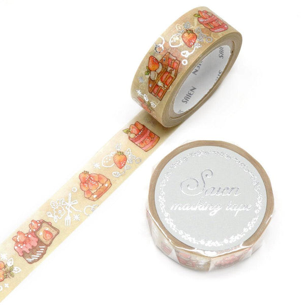 Kamiiso Saien Washi Tape 15mm Masking Tape Foil Stamping - Strawberry Dessert | papermindstationery.com | 15mm Washi Tapes, Dessert, Fruit, Kamiiso, Washi Tapes