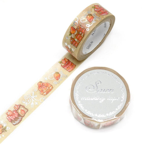 Kamiiso Saien Washi Tape 15mm Masking Tape Foil Stamping - Strawberry Dessert | papermindstationery.com