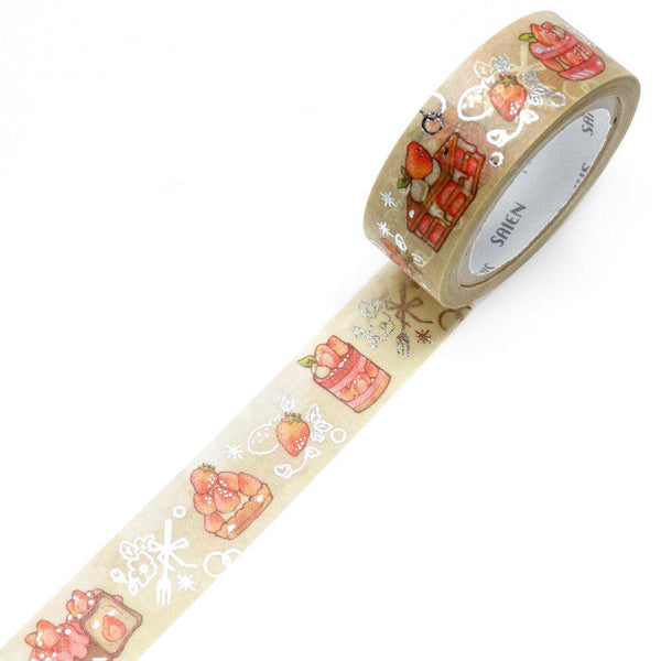 Kamiiso Saien Washi Tape 15mm Masking Tape Foil Stamping - Strawberry Dessert | papermindstationery.com | 15mm Washi Tapes, Dessert, Fruit, Kamiiso, Washi Tapes