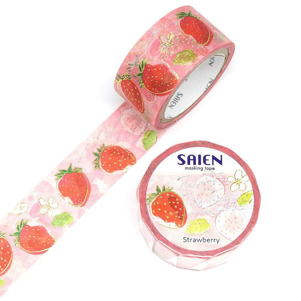 Kamiiso Saien Washi Tape 20mm Masking Tape Foil Stamping - Lovely Strawberry | papermindstationery.com | 20mm Washi Tapes, Fruit, Kamiiso, Washi Tapes