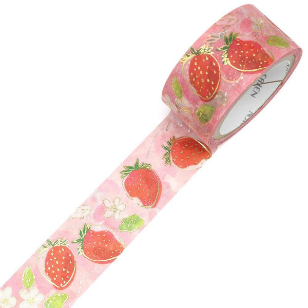 Kamiiso Saien Washi Tape 20mm Masking Tape Foil Stamping - Lovely Strawberry | papermindstationery.com | 20mm Washi Tapes, Fruit, Kamiiso, Washi Tapes