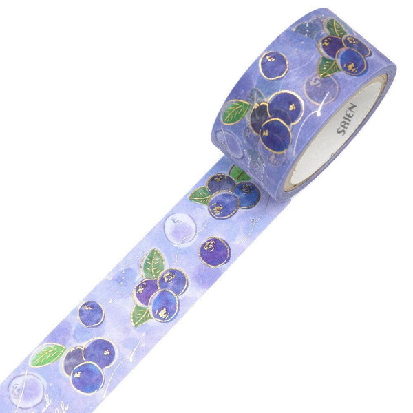 Kamiiso Saien Washi Tape 20mm Masking Tape Foil Stamping - Lovely Blueberry | papermindstationery.com
